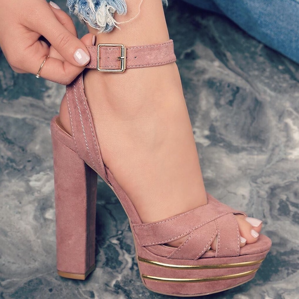 Elegant Pink Velvet Platform Heels